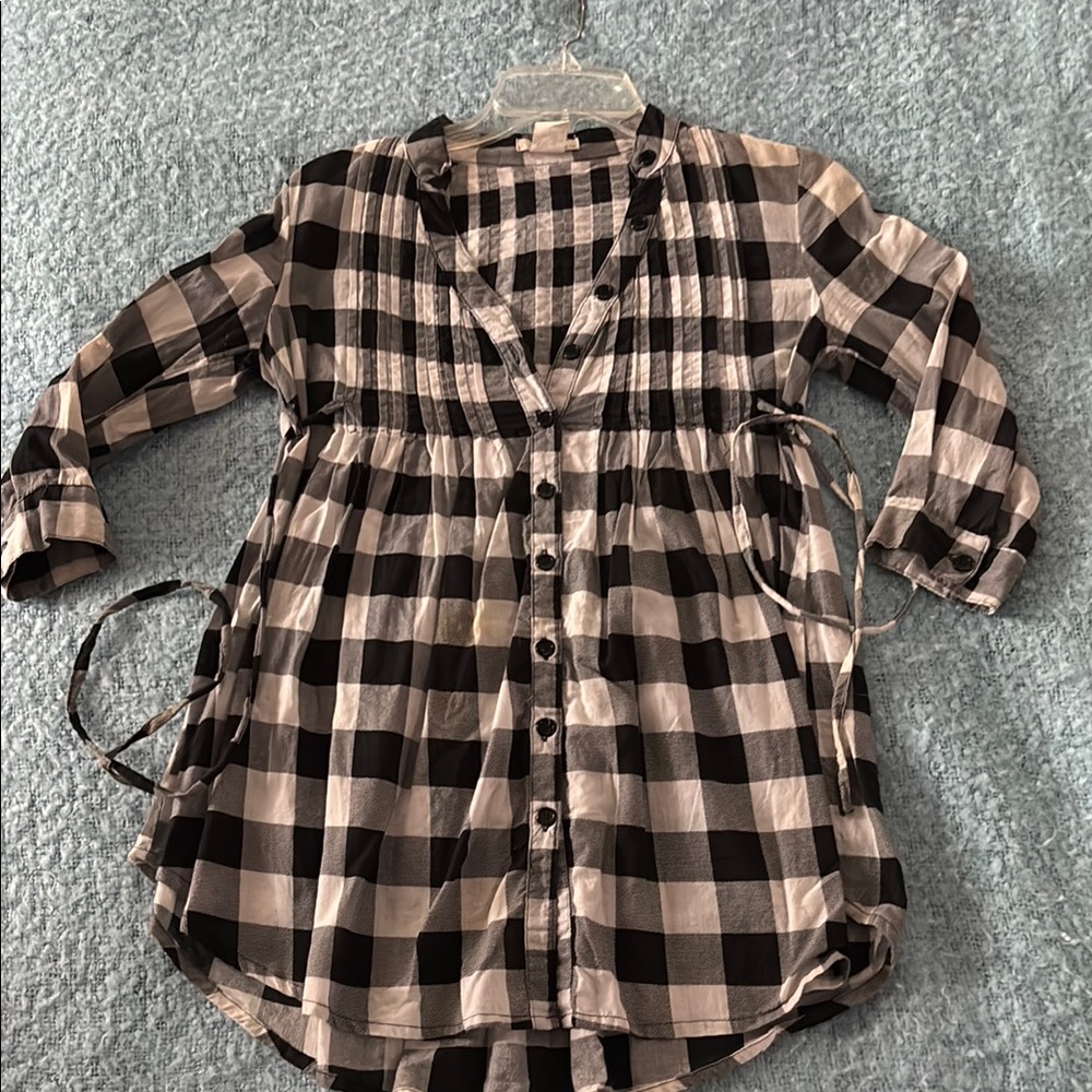 Plaid Button Down Shirt - Black and Cream